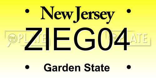 ZIEG04 New Jersey License Plate