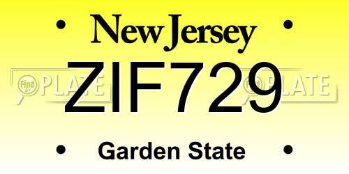 ZIF729 New Jersey License Plate