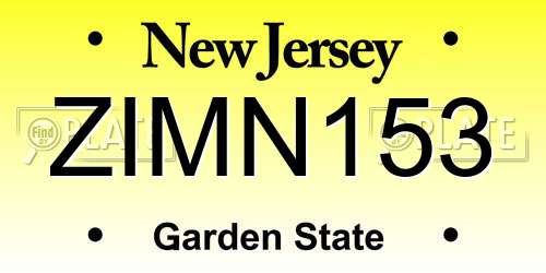 ZIMN153 New Jersey License Plate