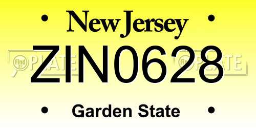 ZIN0628 New Jersey License Plate