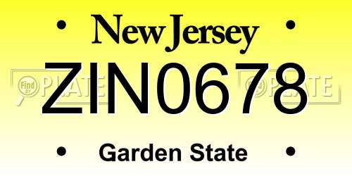 ZIN0678 New Jersey License Plate