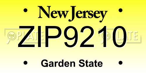 ZIP9210 New Jersey License Plate