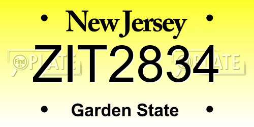 ZIT2834 New Jersey License Plate