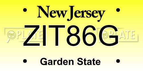 ZIT86G New Jersey License Plate