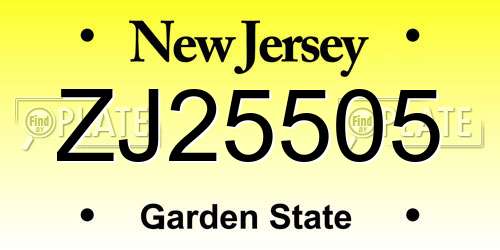 ZJ25505 New Jersey License Plate