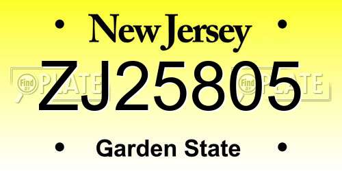 ZJ25805 New Jersey License Plate