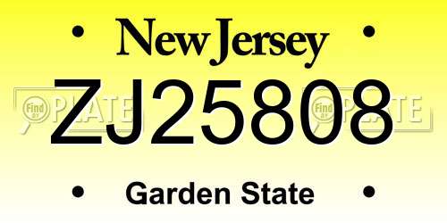 ZJ25808 New Jersey License Plate
