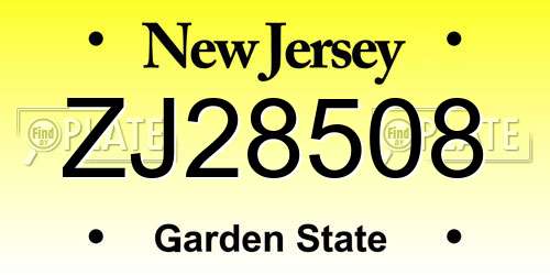 ZJ28508 New Jersey License Plate