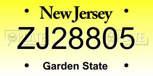 ZJ28805 New Jersey License Plate