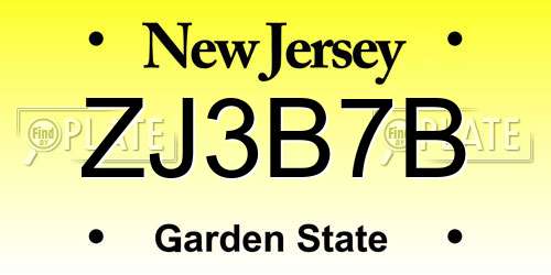 ZJ3B7B New Jersey License Plate