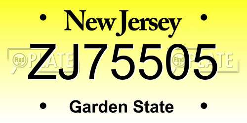 ZJ75505 New Jersey License Plate