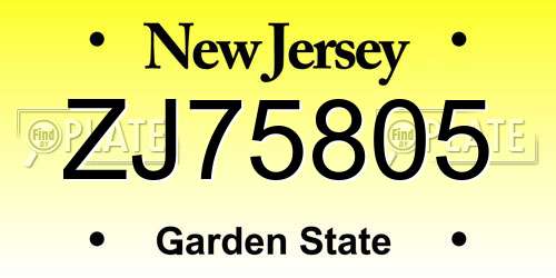ZJ75805 New Jersey License Plate