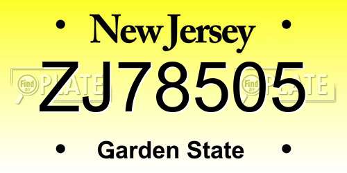 ZJ78505 New Jersey License Plate
