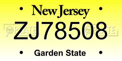 ZJ78508 New Jersey License Plate