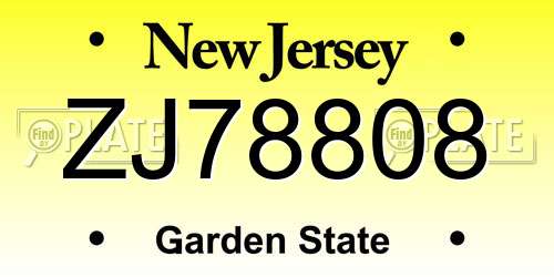 ZJ78808 New Jersey License Plate
