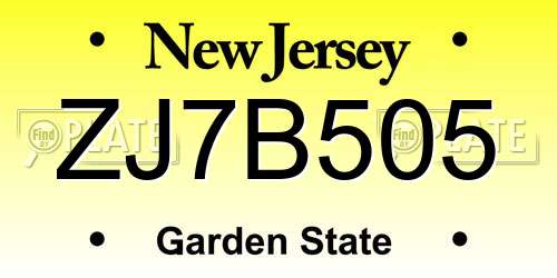 ZJ7B505 New Jersey License Plate