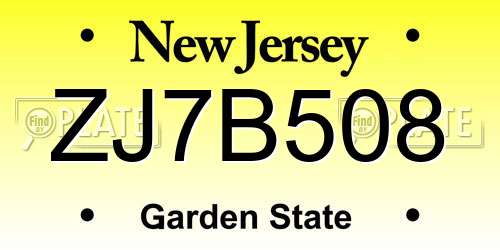 ZJ7B508 New Jersey License Plate