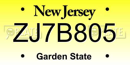 ZJ7B805 New Jersey License Plate