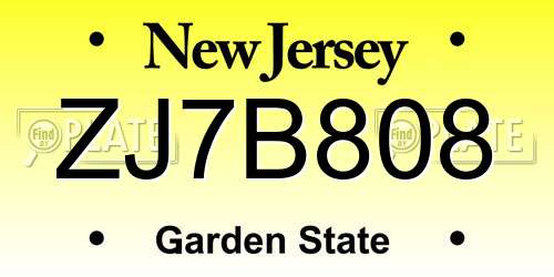 ZJ7B808 New Jersey License Plate