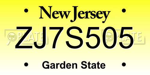 ZJ7S505 New Jersey License Plate