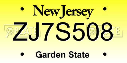 ZJ7S508 New Jersey License Plate