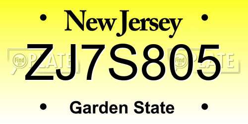 ZJ7S805 New Jersey License Plate