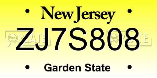 ZJ7S808 New Jersey License Plate