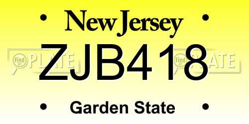 ZJB418 New Jersey License Plate