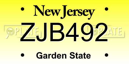 ZJB492 New Jersey License Plate