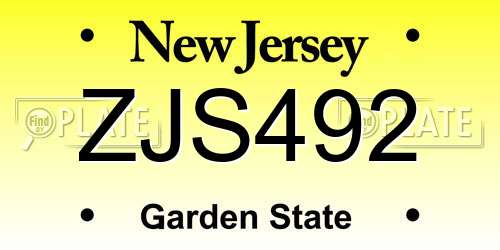 ZJS492 New Jersey License Plate