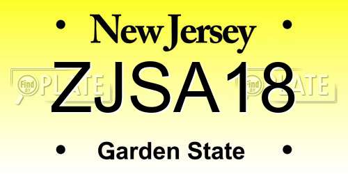 ZJSA18 New Jersey License Plate