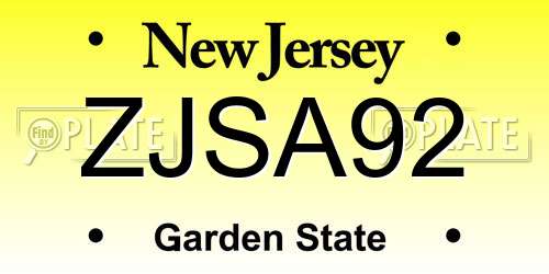 ZJSA92 New Jersey License Plate