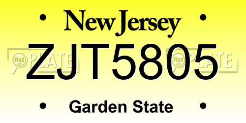 ZJT5805 New Jersey License Plate