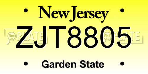 ZJT8805 New Jersey License Plate