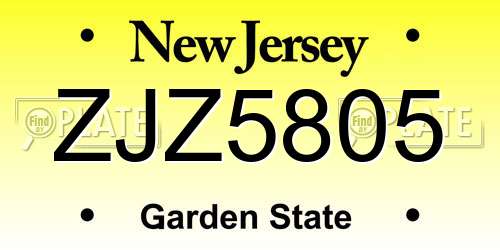 ZJZ5805 New Jersey License Plate