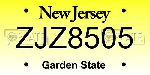 ZJZ8505 New Jersey License Plate