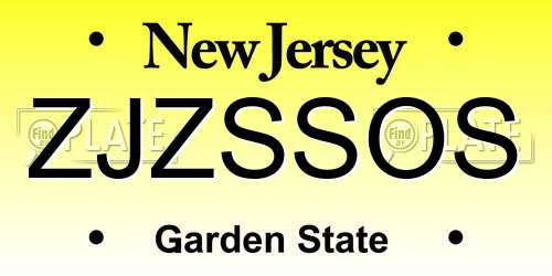 ZJZSSOS New Jersey License Plate