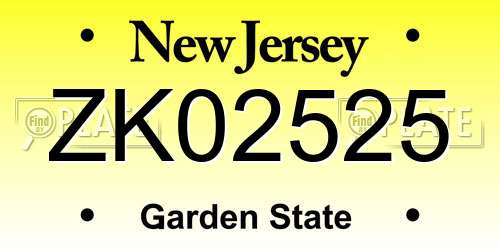 ZK02525 New Jersey License Plate