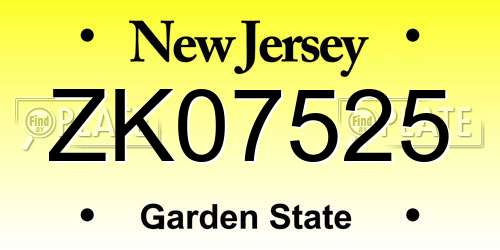 ZK07525 New Jersey License Plate