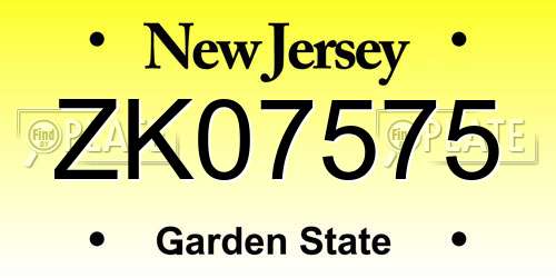 ZK07575 New Jersey License Plate