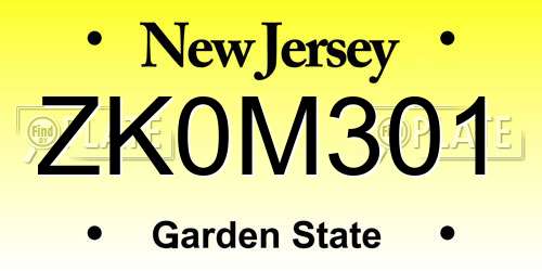 ZK0M301 New Jersey License Plate