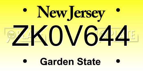 ZK0V644 New Jersey License Plate