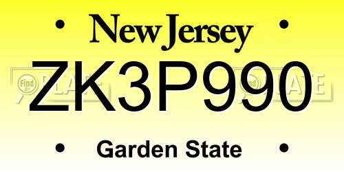 ZK3P990 New Jersey License Plate