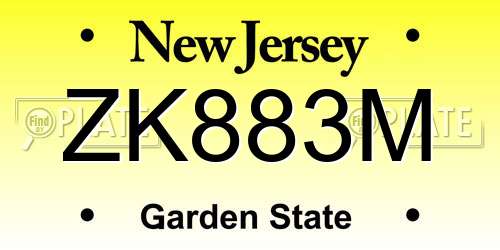 ZK883M New Jersey License Plate
