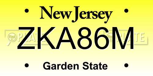 ZKA86M New Jersey License Plate