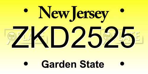 ZKD2525 New Jersey License Plate
