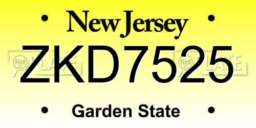 ZKD7525 New Jersey License Plate