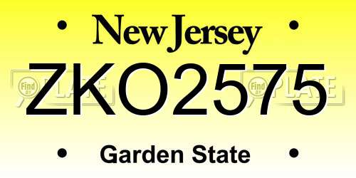 ZKO2575 New Jersey License Plate