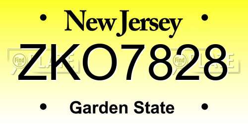 ZKO7828 New Jersey License Plate