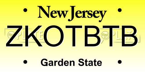ZKOTBTB New Jersey License Plate